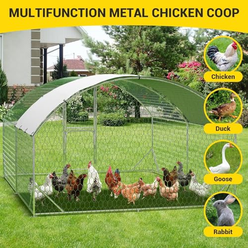 Large Metal Chicken Coop, Walk-In Poultry Cage, Chicken Run Pen House With Reinforcement & Waterproof & Anti-Ultraviolet Cover Chicken Coop Run With Double Lockable Doors for Outdoor 9.8 x 13.1X 6.6ft