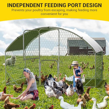 Large Metal Chicken Coop, Chicken Runs for Yard with Cover, Large Chicken Run with Double Door and Upgrade Tri-Supporting, Walk in Chicken Coop for Outdoor Farm Yard (9.8'L x 6.5'W x 6.6'H) - size: 9.8'L x 6.5'W x 6.5'H