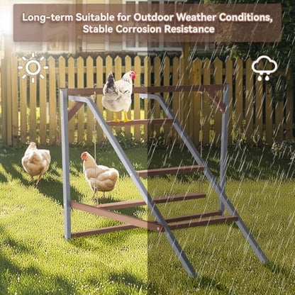 PETSFIT Chicken Perch for Coop-Solid Wood and Rustproof Iron Roosting Bar with Swing - Ideal for Backyard Poultry, Chicken Coops, and Farms-Easy to Assemble and Clean - size: 43"Lx36"Wx32"H