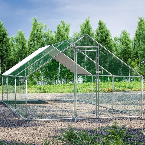 HEYTOWN Large Metal Chicken Coop Chicken Pen Walk-in Poultry Cage with Water-Resident and Anti-UV Cover Chicken Runs for Yard with Cover Duck Rabbit Dog House Outdoor - size: 19.7’L×9.8’W×6.5’H