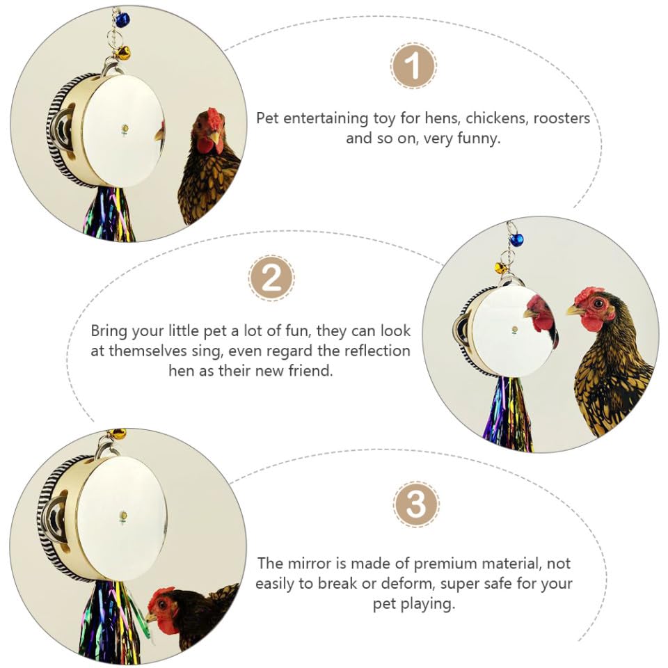 Kisangel Chicken Hanging Mirror Pet Chicken Toy Stainless Steel Drum Hen Rooster Toy
