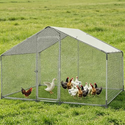 Morngardo Chicken Coop Large Metal Run for 10 Chickens Walk in Yard Poultry Cage Hen House with Waterproof Cover (64 Square Feet) - size: 115.0"L x 76.0"W x 76.0"H