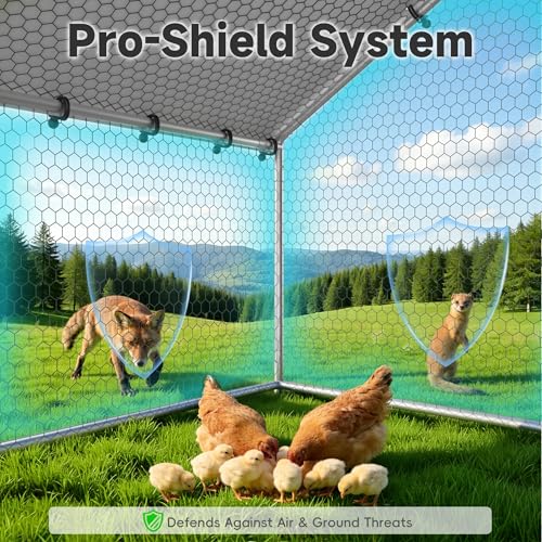 Large Metal Chicken Coop with Roosting Perch Walk-in Poultry Cage Chicken Run Duck House Chicken Pen Spire Shaped Coop with Waterproof Cover for Outdoor Backyard Farm Use(10' L x 19.7' W x 6.4' H) - size: 236.4"L x 120.0"W x 76.8"H