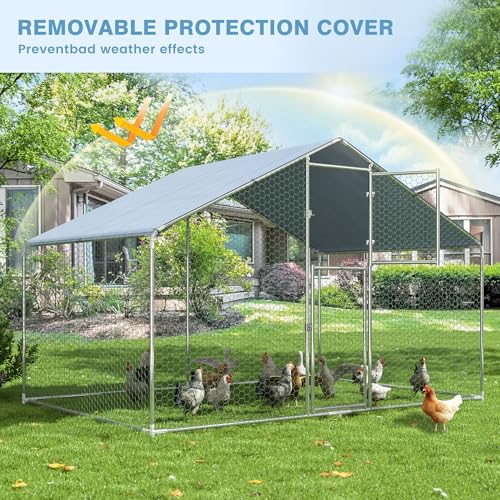 Polar Aurora Metal Chicken Coop, Large Outdoor Chicken Pen, Walk-in Chicken Run for 6-20 Chickens, Double Door Chicken House with Waterproof UV Protection Cover for Backyard (Spire-S) - size: 118.0"L x 78.7"W x 76.8"H