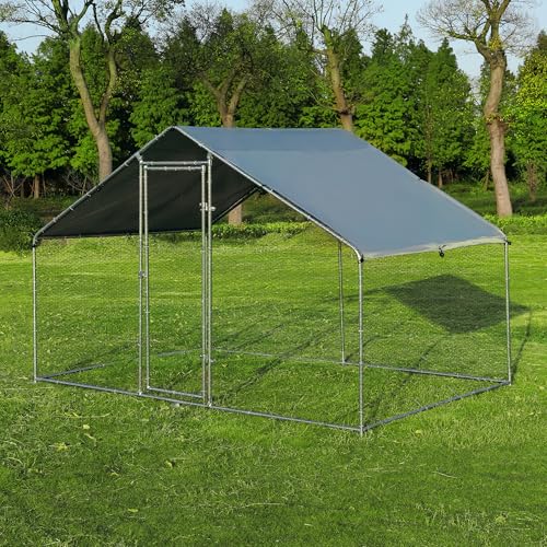 Large Metal Chicken Coop Round Top Upgrade Tri-Supporting Wire Mesh Chicken Run,Chicken Pen with Water-Resident and Anti-UV Cover,Duck Rabbit House Outdoor (Spire Roof 10’ W x 6.6’ L x 6.5’ H) - size: 120.0"L x 79.2"W x 76.8"H