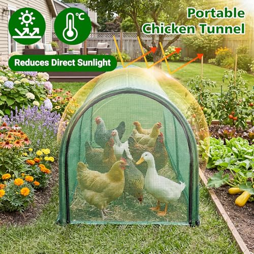 UNIFAMILY Chicken Tunnel for Outside, 78IN Flexible Chickens Runs for Yard, Quick Installation Shade Net Protection from Sun Portable Chicken Tunnels, Poultry Coop Run Tunnels Perfect for Backyard - size: 6.5 ft