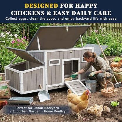 Gowoodhut Outdoor Chicken Coop Wooden Hen House Hens Coop for Backyard Poultry Tractor for 2-4 Chickens with Weatherproof Asphalt Roof, 4 Nesting Box, 2 Roosting Bar, Pull-Out Tray (Coop84 NoRun) - size: 62.2"L x 22.8"W x 28.5"H