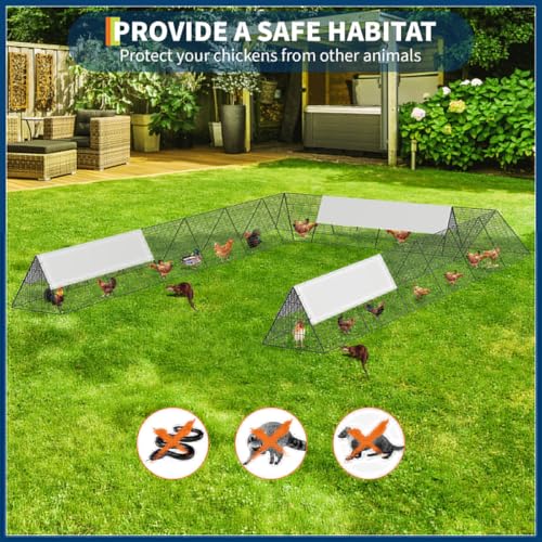 Chicken Tunnels for Outside with Corner Frames, Large Metal Chicken Runs with Weather-Resistant Cover, Portable Poultry Cage for Hens, Ducks, Rabbits, 238.19x157.5x24.21inch