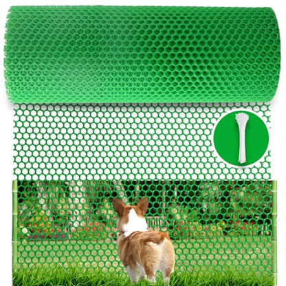 Green Plastic Wire Mesh Fence Roll - 15.7IN x 20FT Plastic Chicken Wire Mesh for Poultry， Chicken Puppy Rabbit, Floral-Plastic Fence - color: Green-15.7IN×20FT