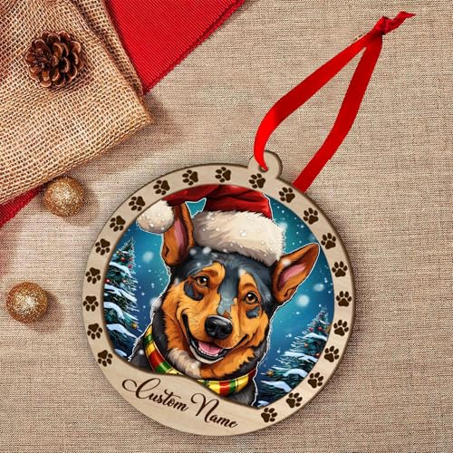 Personalized Australian Cattle Ornament, Australian Cattle Christmas Ornament, Custom Name Australian Cattle Dog Suncatcher for Christmas Tree - color: Australian Cattle