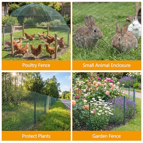 Ondware Chicken Wire, 15.7 x 240 Inches, Green Durable PVC-Coated Iron Mesh for DIY Garden Fencing, Pet Enclosures, Craft Projects - color: Green(iron)