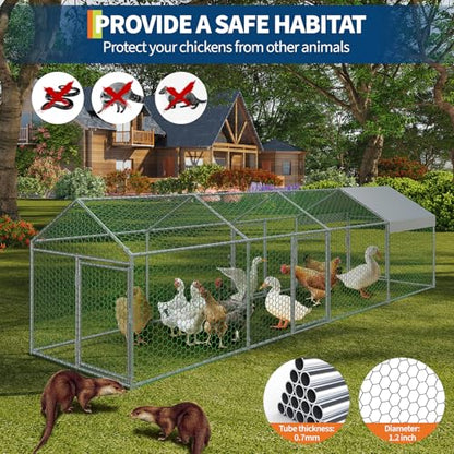 Metal Chicken Coop with Cover, Metal Chicken Run with 4 Doors, Chicken Runs for Yard, Poultry Cage for Rabbit Duck Goose, Silver, 160" x40" x40" - color: silver