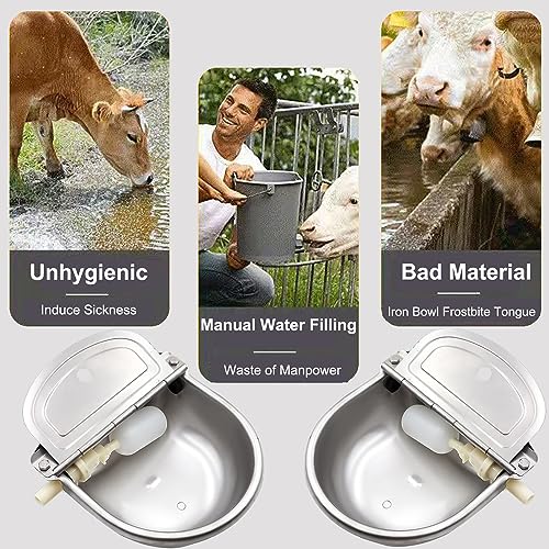 Automatic Animal Water Bowl with Float Valve, 304 Stainless Steel Livestock Water Dispenser for Dog Horse Goat Pig Cow Livestock Water Bowl Kit Includes Bowl, Pipe, 2 Valves, Quick Connector Adapter - size: Automatic Stainless Steel Waterer