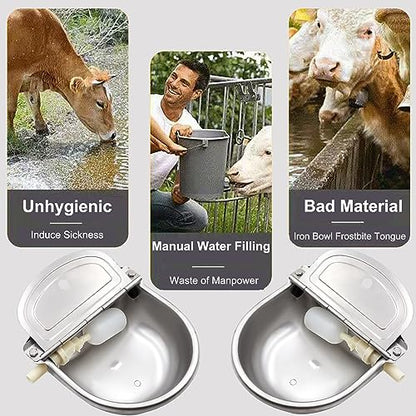 Automatic Animal Water Bowl with Float Valve, 304 Stainless Steel Livestock Water Dispenser for Dog Horse Goat Pig Cow Livestock Water Bowl Kit Includes Bowl, Pipe, 2 Valves, Quick Connector Adapter - size: Automatic Stainless Steel Waterer