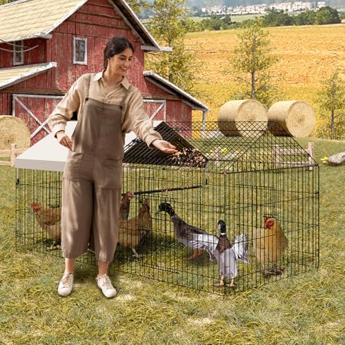 Large Metal Chicken Coop,86" x40x40 Heavy Duty Walk-in Chicken Runs with Waterproof and Anti-Uv Cover,Portable Poultry Cage Hen House Outdoor Backyard Farm Playpen Exercise Pen for Rabbit Duck - size: 86"L x 40"W x 40"H