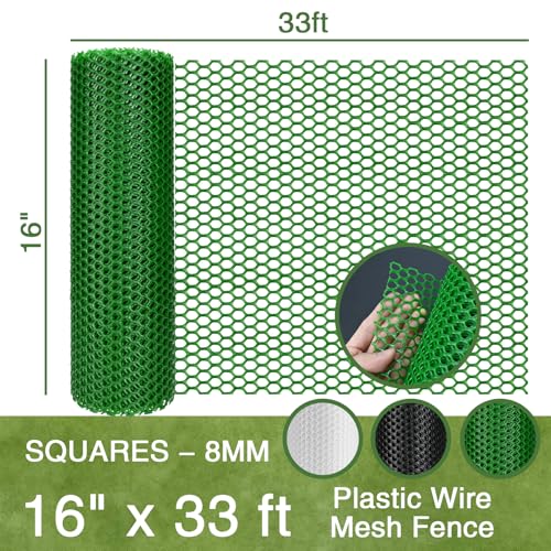 Plastic Wire Mesh Fence 16IN x 33FT, Green Plastic Net, Suitable for Poultry, Dogs, Rabbits, Snakes, Garden Barrier, Balcony Pet Fence, Chicken Fence - color: Green, size: 16IN x 33FT