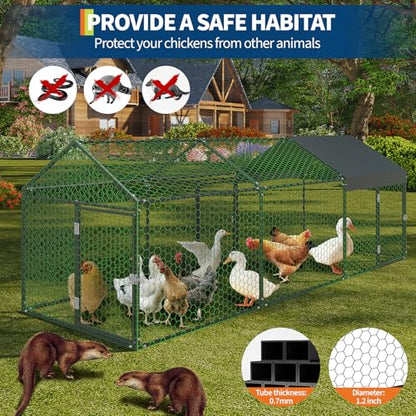 Metal Chicken Coop with Cover, Metal Chicken Run with 3 Doors, Chicken Runs for Yard, Poultry Cage for Rabbit Duck Goose, Black, 120" x40" x40" - color: black