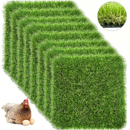 8 Pack Washable Chicken Nesting Box Pads for Laying Eggs, Artificial Grass Nesting Pads for Chicken Coop, Nesting Box Liners Bedding for Hen Lawn Indoor Outdoor - 12"x12"1.2"