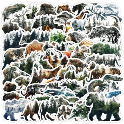 50 Pcs Nature Animal Doodle Stickers Waterproof Vinyl Decals for Water Bottle, Computer, Phone Creative Stationery Stickers Wholesale - color: Nature
