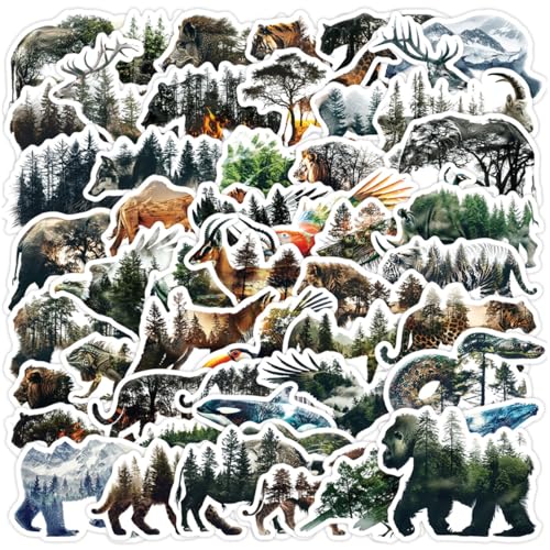 50 Pcs Nature Animal Doodle Stickers Waterproof Vinyl Decals for Water Bottle, Computer, Phone Creative Stationery Stickers Wholesale - color: Nature