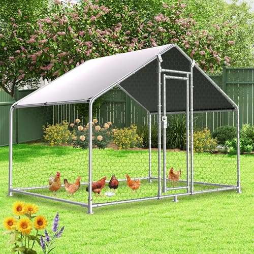 Large Metal Chicken Coop 6.4x9.84x6.6ft Chicken Runs for Yard with Cover, Walk in Chicken Coops for 6-12 Chickens, Heavy Duty Chicken Run Lockable Chicken Pen Outdoor Poultry Cage - color: Spire Roof, size: 6.5x10ft
