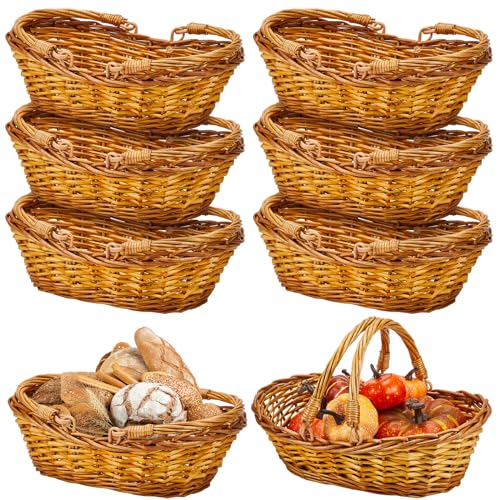 Sintuff 6 Pcs Wicker Picnic Basket with Handle Garden Harvest Empty Easter Eggs and Candy Basket Willow Woven Storage for Organizing, Picnics, Fruit Egg Storage Gathering Wedding Gifts (Natural) - color: Natural