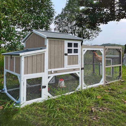 95.3" L Large Chicken Coop with Run, Chicken Tractor Hen House with 3 Nesting Boxes, Wheels, Portable Outdoor Quail Hutch Poultry Cage for 2-4 Chickens with 6 Access, Removable Tray, Ramp - size: 95.3"L x 31.5"W x 44.9"H