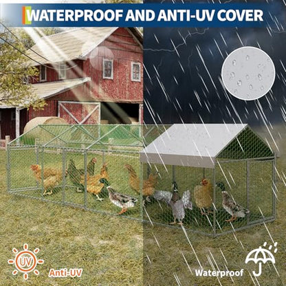 Metal Chicken Coop with Cover, Metal Chicken Run with 4 Doors, Chicken Runs for Yard, Poultry Cage for Rabbit Duck Goose, Silver, 160" x40" x40" - color: silver