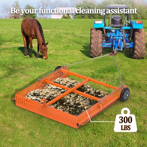 2 in 1 Horse Paddock Cleaner & Trailer, Tow-Behind Trailer Horse Manure Scoop, 2 in 1 Field Cleaner & Scooper for Paddock, Horse Pasture
