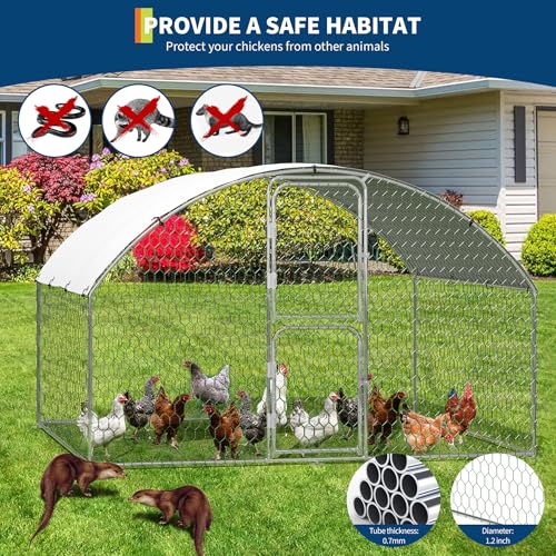 Takywep Metal Chicken Coop 9.8 x 6.5 x 6.5FT, Walk in Chicken Runs with Cover, Large Metal Chicken Run, Walk-in Chicken Pen, Outdoor Duck Hens Cage Poultry Pens for Farm Yard Backyard