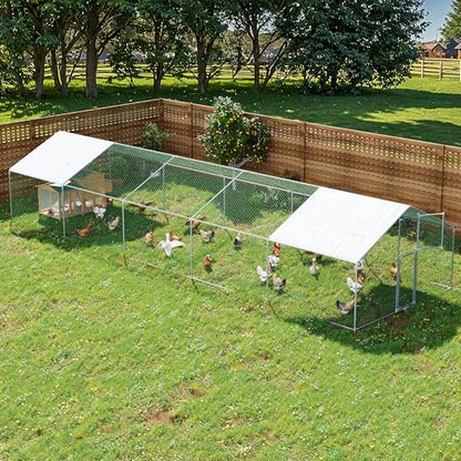 Large Metal Chicken Coop,19.7x9.8x6.4 FT Chicken Run for Yard with Waterproof & Anti-UV Cover,Walk in Chicken Pen with Feeding Door (32.8 * 9.8 * 6.4 ft) - size: 32.8*9.8*6.4 ft