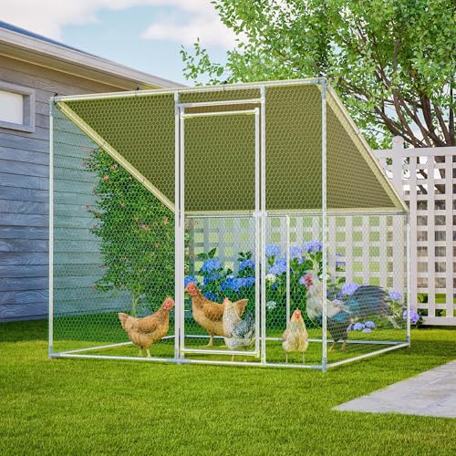 Walk-in Metal Chicken Coop, Heavy-Duty Poultry Hen House Enclosure with Run & Slanted Roof, Chicken Cage with Spring Button Connectors & Reinforced Wire Mesh for Yard, Backyard, Farm