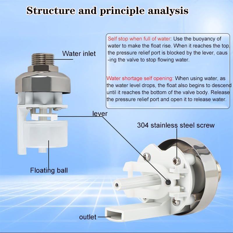 Float Valve,1/2 Water Float Valve,304 Stainless Steel Fully Automatic Water Level Controller for Water Tank,Pool, Livestock Troughs. - size: 1/2 Float Valve-1/2