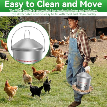 17.6 Lb Stainless Steel Poultry Feeder, Automatic Chicken Feeder No Waste, Hanging Chicken Feeder Heavy Duty Reliable Long-Lasting with Handle, Top Filled - size: 8KG/17.6 LB