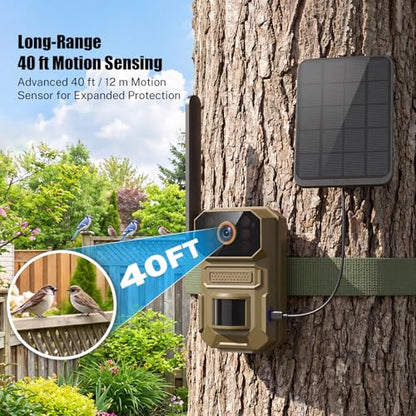 ClipBlur 4G LTE Cellular Trail Camera, Hunting Game Camera Wireless Outdoor | Solar-Powered, IR Night Vision, Motion Detection, IP66 Waterproof, SIM Card Included, 1080P, for Farms, Wildlife Monitoring