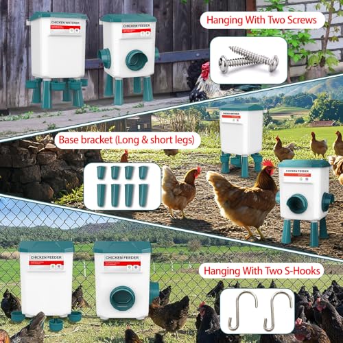 Chicken Feeder and Waterer Set, Chicken Coop Accessories with Hanging Chickens Poultry Feeder and Chicken Waterer Kit No Waste, 3 Gallon/26 Pounds, Blue - color: Blue, size: 12KG