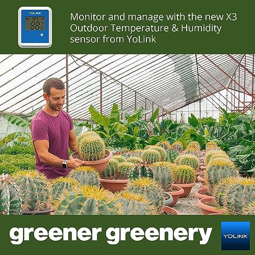 YoLink X3 vesion Outdoor Temperature & Humidity Data Logger, Hygrometer, Thermometer, 1/4 Mile Range, 5+ Years Battery Life, Emails/Text/App Alerts, Alexa. Pet Cage, Freezer, Greenhouse. Hub Included
