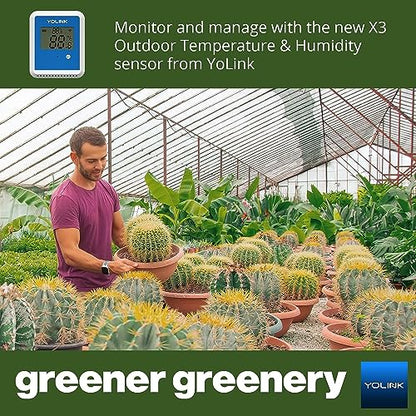 YoLink X3 vesion Outdoor Temperature & Humidity Data Logger, Hygrometer, Thermometer, 1/4 Mile Range, 5+ Years Battery Life, Emails/Text/App Alerts, Alexa. Pet Cage, Freezer, Greenhouse. Hub Included