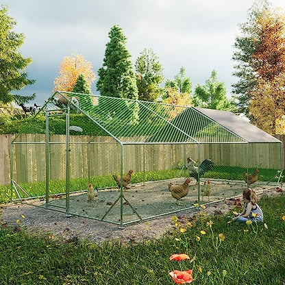 YOPTO Large Metal Chicken Coop,Walk-in Chicken Run,Galvanized Wire PoultryHen Pen Cage with Waterproof Removable Cover,Rabbits Duck Cages w/Door Lock,Metal Fence for Outdoor,Silver