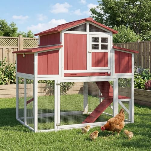 Large Chicken Coop with 4 Nesting Boxes for 4-6 Hens, Wooden Outdoor Hen House Chicken Tractor with Pull-Out Tray, 3 Perches, Expandable Backyard Chicken Run - size: 53.0"L x 35.0"W x 53.0"H