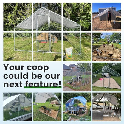 CHIKENCOOP 13x9.8x6.5 ft Large Metal Chicken Coop, Chicken Run with Cover | Extra-large walk-in enclosure with waterproof UV-resistant cover, reinforced frame, and 47 x 41 in eucalyptus perch. - size: 158.0"L x 118.0"W x 80.0"H