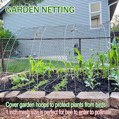 Anti-Bird Netting for Garden Chicken Coops - 1" Mesh Garden Netting Over Garden Hoops, Poultry Roof Netting, 25x50 ft Black Netting for Blueberry Bushes, Fruit Trees, Plants Against Squirrels - size: 1", 25' x 50'
