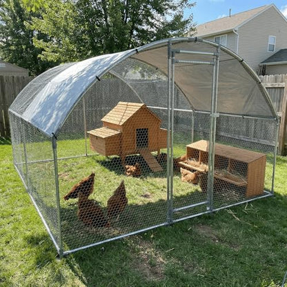 HEYTOWN Large Metal Chicken Coop with Run, Walk-in Dome Roof Poultry Cage with Waterproof & Anti-UV Cover for Yard for Ducks & Rabbits - size: 156.0"L x 120.0"W x 78.0"H