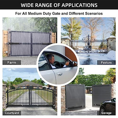 JUJIANG C01 Automatic Gate Opener with Remote Complete Kit for Swing Gate Up to 440lb 12FT per Arm, Electric Gate Openers Light Duty Dual Swing Gate Openers Automatic Gate Motor 40W AC Powered - style: 440lb Dual Gate Opener