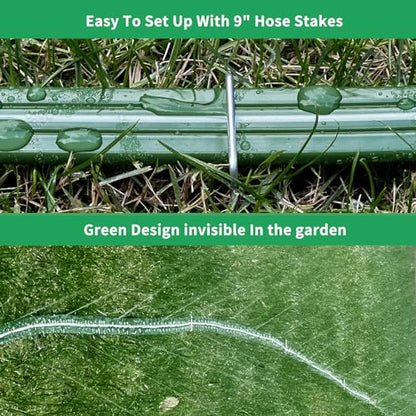 Watoo 2026 Sprinkler Hose & Soaker Hose for Yard - 50 FT Reinforced Flat Garden Hose with Holes, Heavy Duty No-Kink Lawn Irrigation Hose (Includes Stakes, High Pressure Spray) - size: 50FT