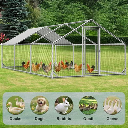 Large Chicken Coops for 20/30/50 Chickens,Outdoor Metal Walkin Poultry Cag with Cover Lockable Doors,Ducks Coop and Other Small Animals for Yard/Farm/Ranch (19.72'L x 9.88'W x 6.59'H) - size: 19.72'L x 9.88'W x 6.59'H