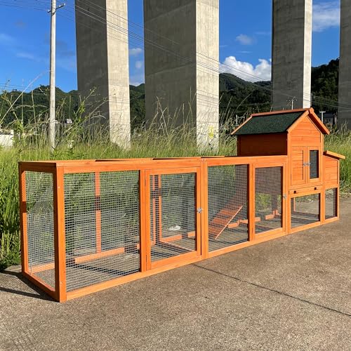 RUNVA 120" Large Chicken Coop with Nest Box and Removable Tray, Hen House for 2-6 Chickens, Outdoor Weatherproof Small Animal Cages
