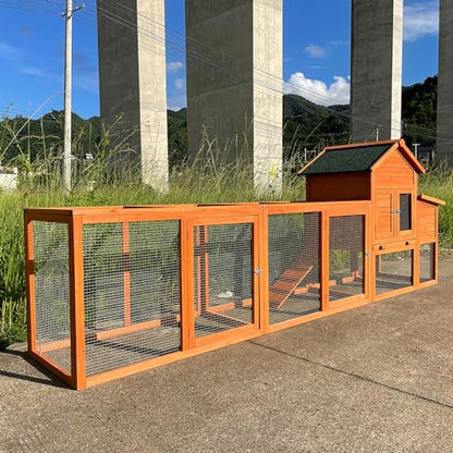 RUNVA 120" Large Chicken Coop with Nest Box and Removable Tray, Hen House for 2-6 Chickens, Outdoor Weatherproof Small Animal Cages