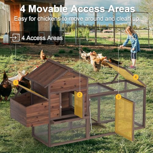 Wooden Chicken Coop, 80IN Outdoor Chicken Cages and Run with Nesting Boxes for 2-4 Chickens, Hen Run Poultry Pet House Rabbit Hutch with Waterproof Roof & Removable Tray for Backyard Poultry (ONE) - size: ONE