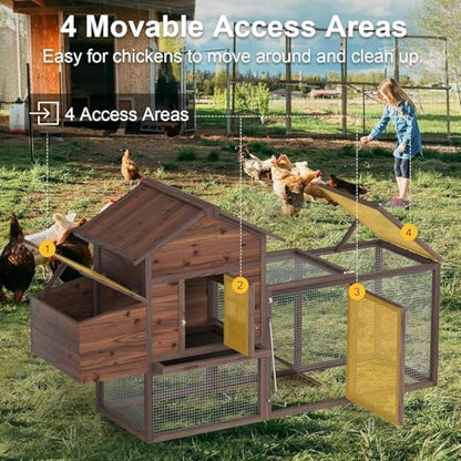 Wooden Chicken Coop, 80IN Outdoor Chicken Cages and Run with Nesting Boxes for 2-4 Chickens, Hen Run Poultry Pet House Rabbit Hutch with Waterproof Roof & Removable Tray for Backyard Poultry (ONE) - size: ONE